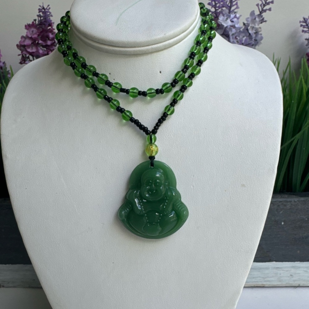 Green Buddha Pendant Necklace - Women Jewelry - Picture 6 of 12